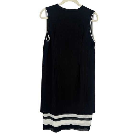 Vince Sleeveless Knit Midi Dress Black & White V-Neck Striped Mesh Hem Size 10 - Picture 2 of 12